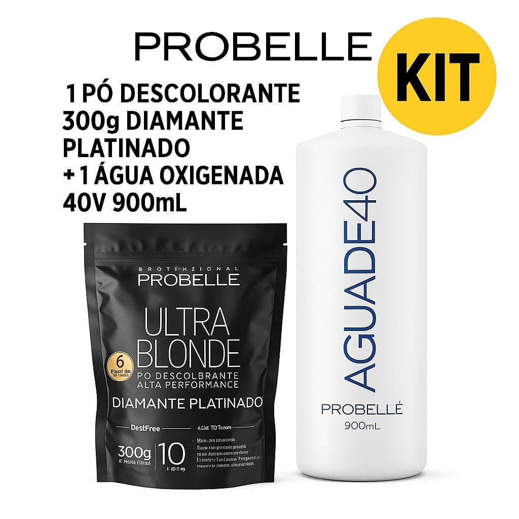 Kit Água Oxigenada 40V 900ML + Pó Descolorante Diamante Platinado 300g Probelle