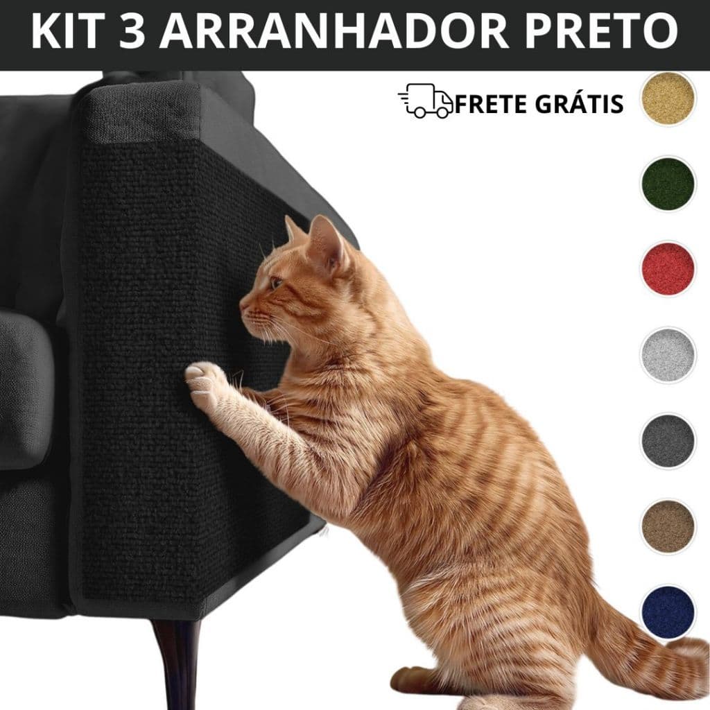 Kit 3 Arranhador Adesivo Preto Protetor Sofá Cama para Gato Carpete Premium Móveis Parede Pet