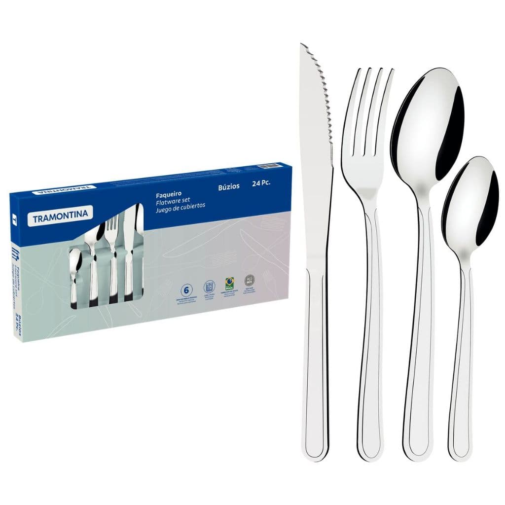 Faqueiro Jogo de Talheres Búzios 24 peças Faqueiro Tramontina Aço Inox Tramontina utensílios cozinha