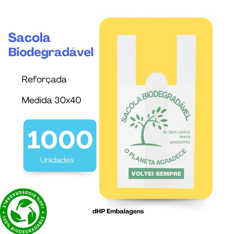 1000 Unidades Sacola Biodegradável Tipo Mercado – “Volte Sempre” 30x40 / 36x50
