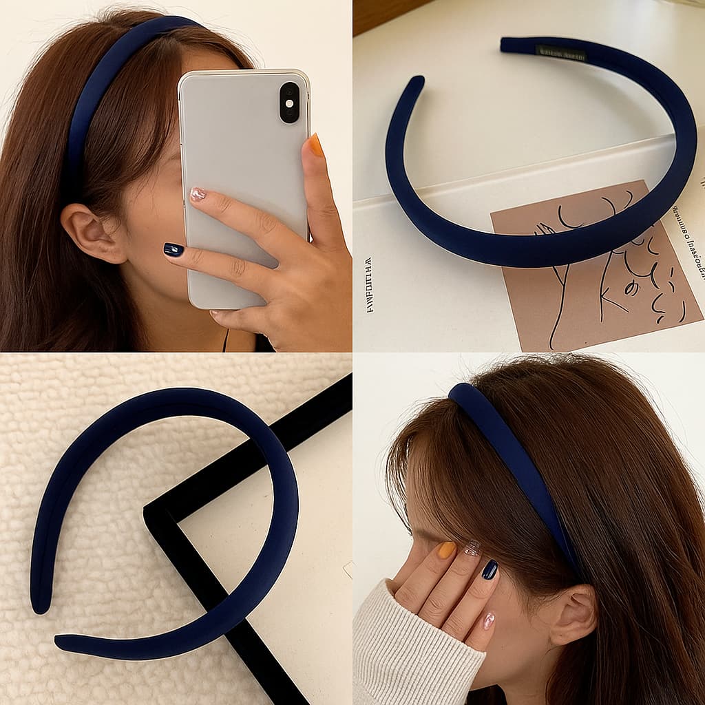 Tiara Lisa de Veludo Azul Marinho – Confortável, Elegante e Clássica