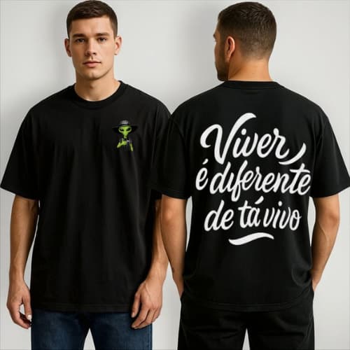 Camiseta Oversized Alien – “Viver é Diferente de Tá Vivo” | Streetwear Unissex Preta | Estilo Urbano e Conforto