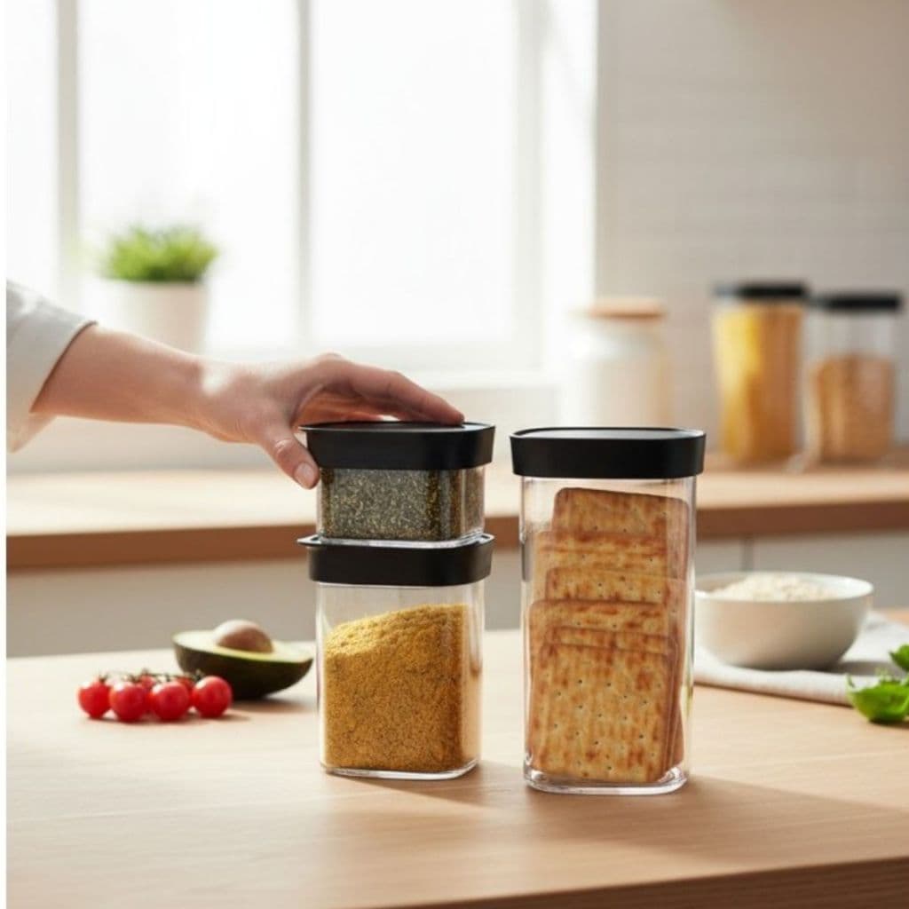 Kit 3 Potes Hermético Retangular Porta mantimentos em Acrílico Multiuso Empilháveis