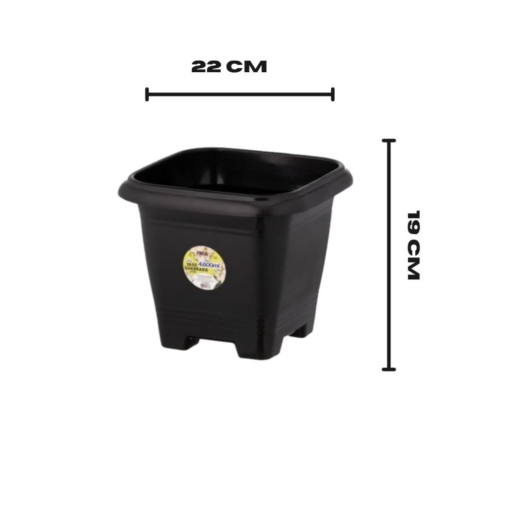 Vaso para plantas Quadrado de Plástico Preto –4,6 Litros