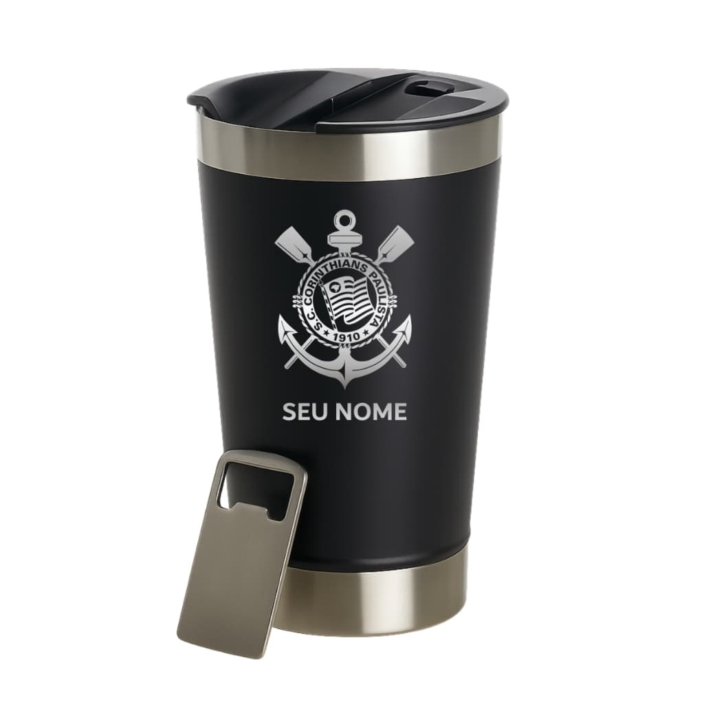 Copo Térmico 473ml Personalizado Nome Desenho C/ Tampa Cor Preto Liso,