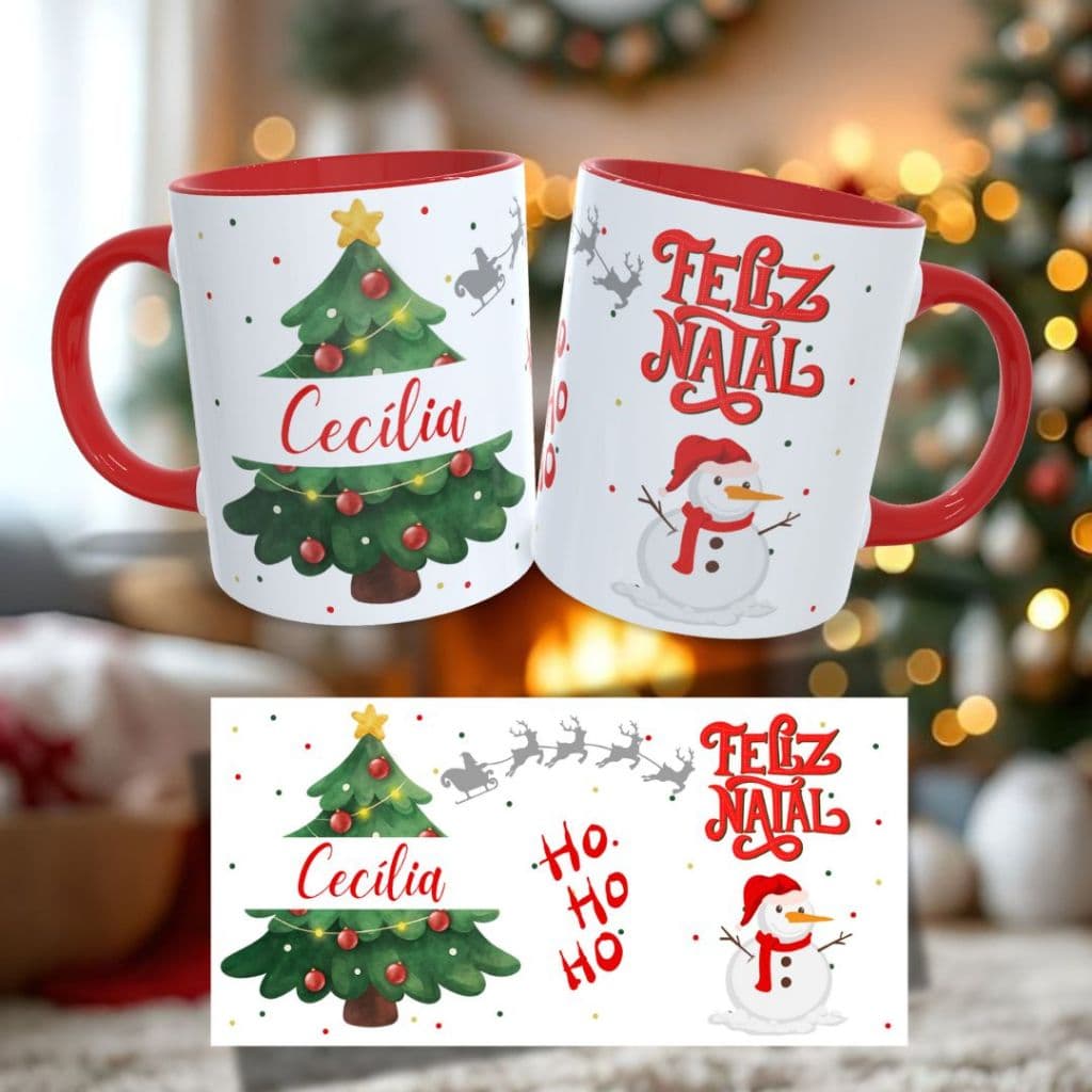 Caneca de Natal Personalizada com Nome 325ml - Presente Ideal Para o Natal