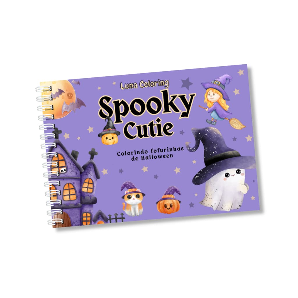 Livro De Colorir Spooky Halloween Colorindo Fofurinhas Capa Dura 50 Páginas 180g A5 Presente Criativo
