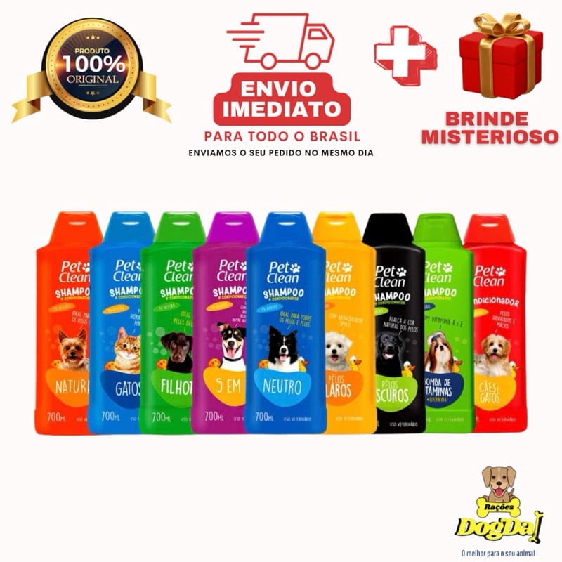 Shampoo e Condicionador para Cachorro e Gato Pet Clean 700 ml - 1 Unidade ou Kit 2 Unidades