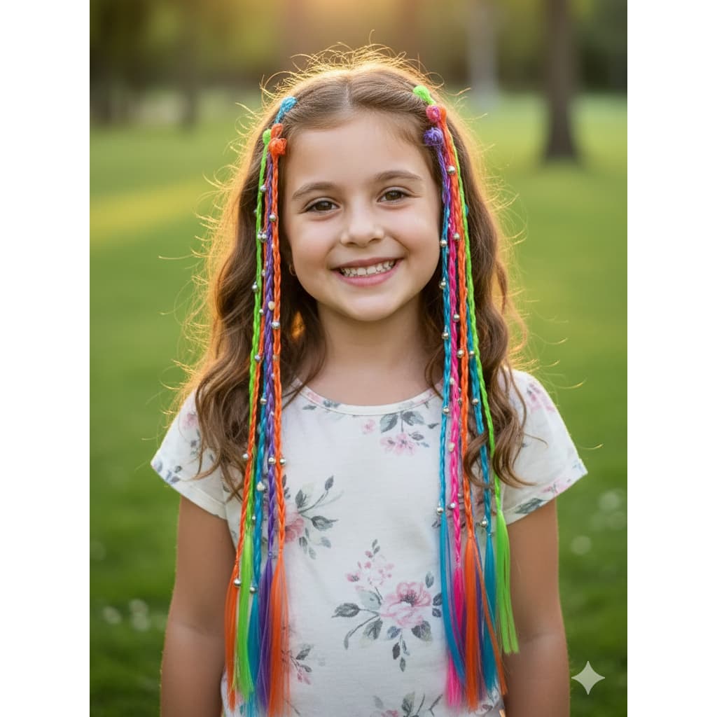 Mecha Aplique de Cabelo Coloridas Com Piranha Infantil - kit com 2 (12 tranças)