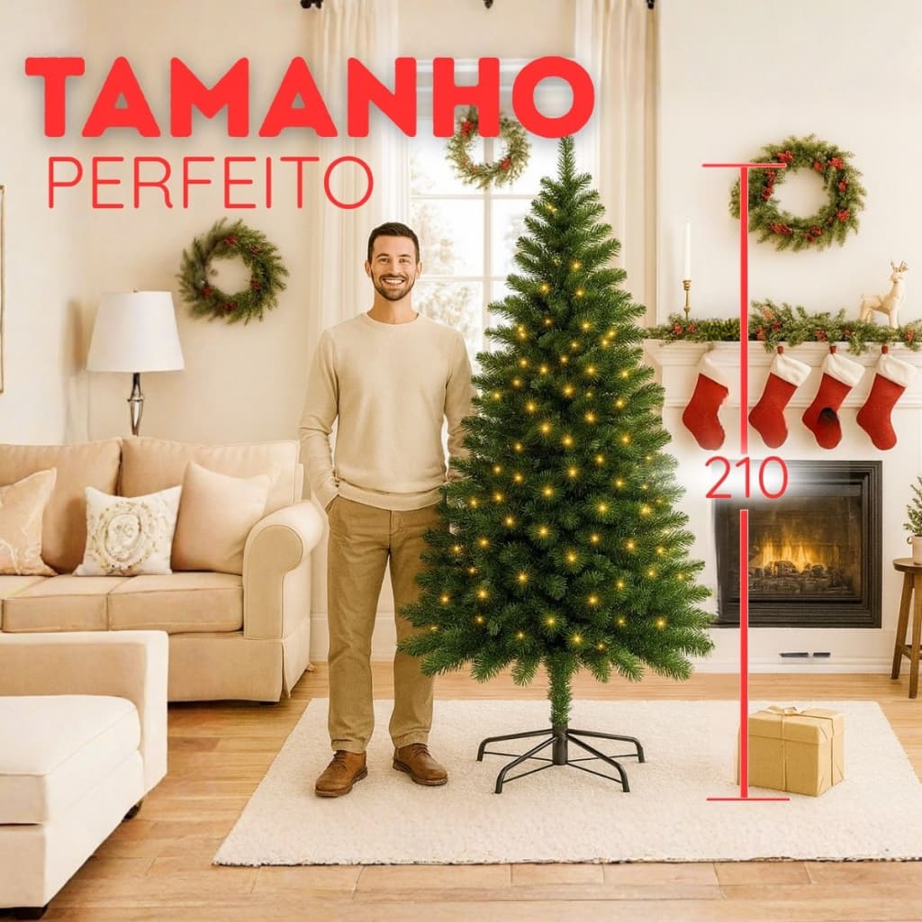 Árvore De Natal 2,10m Pinheiro Grande Verde 600 Galhos Luxo Pé De Ferro Premium