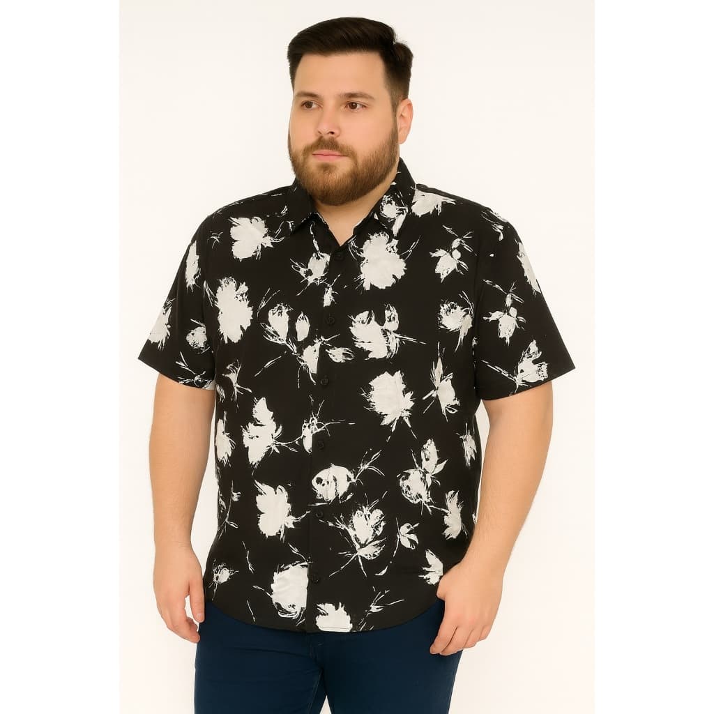 Camisa social manga curta Extra Grande Plus Size Masculina  Premium Luxo Verao Estampada  Estilosa