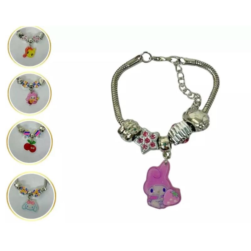 Pulseira Charms Cute Feminina | Acessório com Pingentes Fofos | Modelos Variados My Melody, Cinnamoroll, Cereja 🍒✨