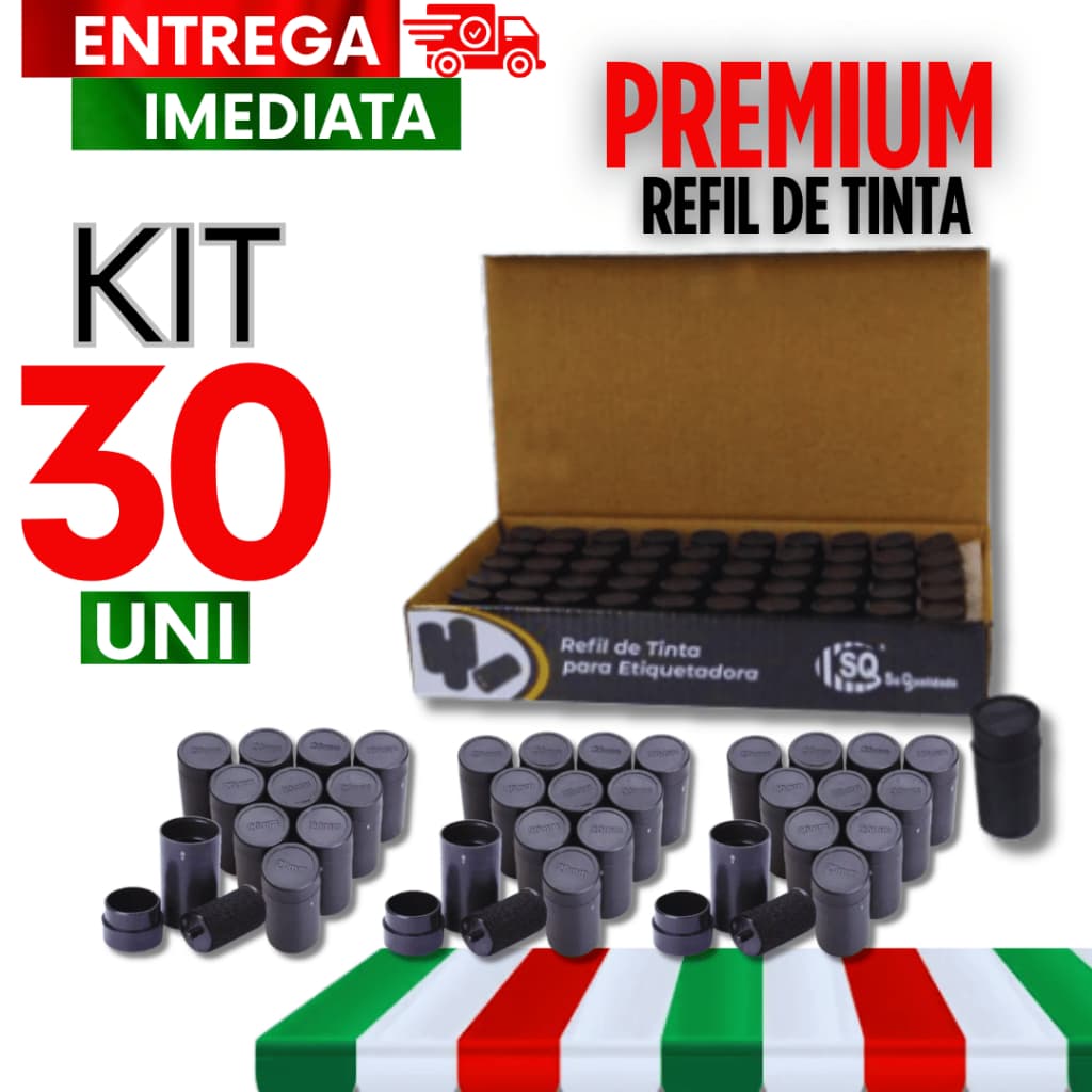 Kit Refil De Tinta 30 Uni Para Etiquetadora Tinteiro Rolete 20mm Qualidade Resistente Uso Universal
