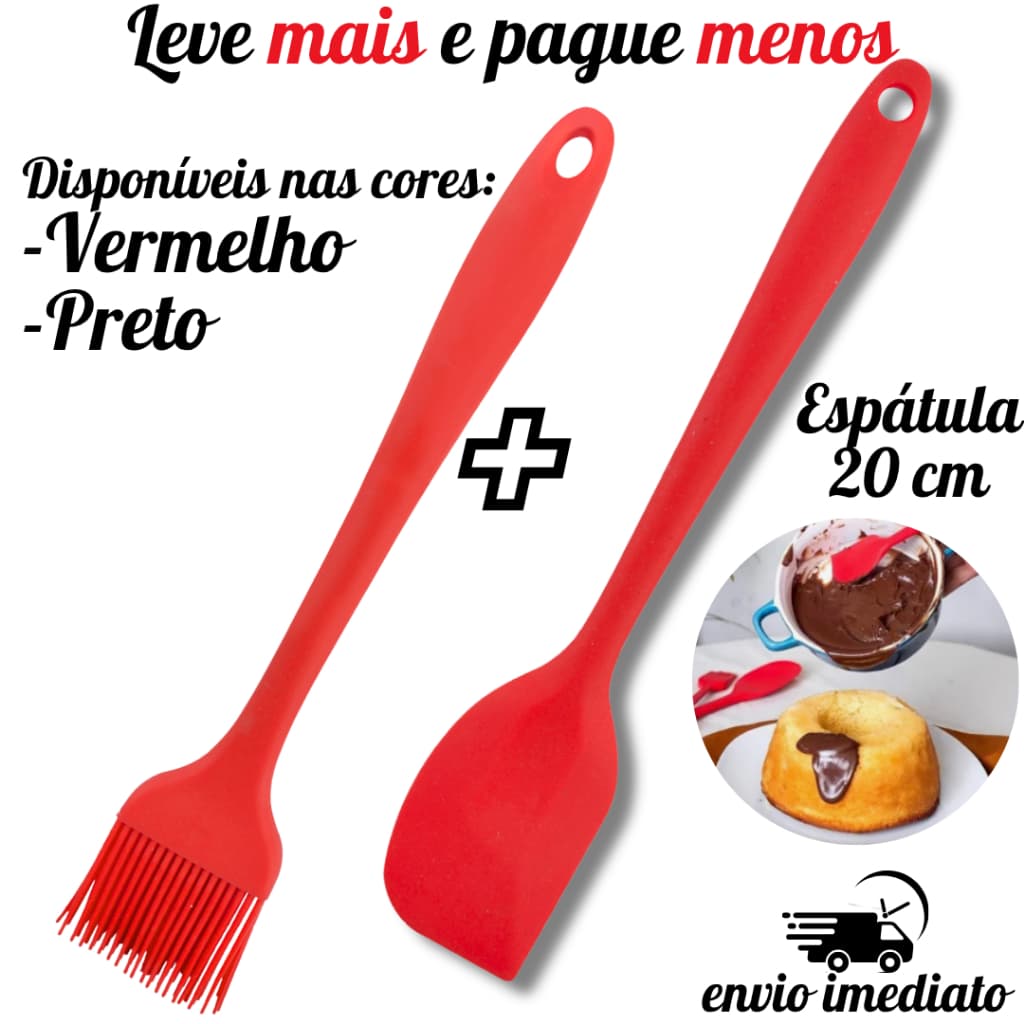 Espátula Pão Duro + Pincel Culinário Silicone Premium Vermelho ou Preto Para Cozinha