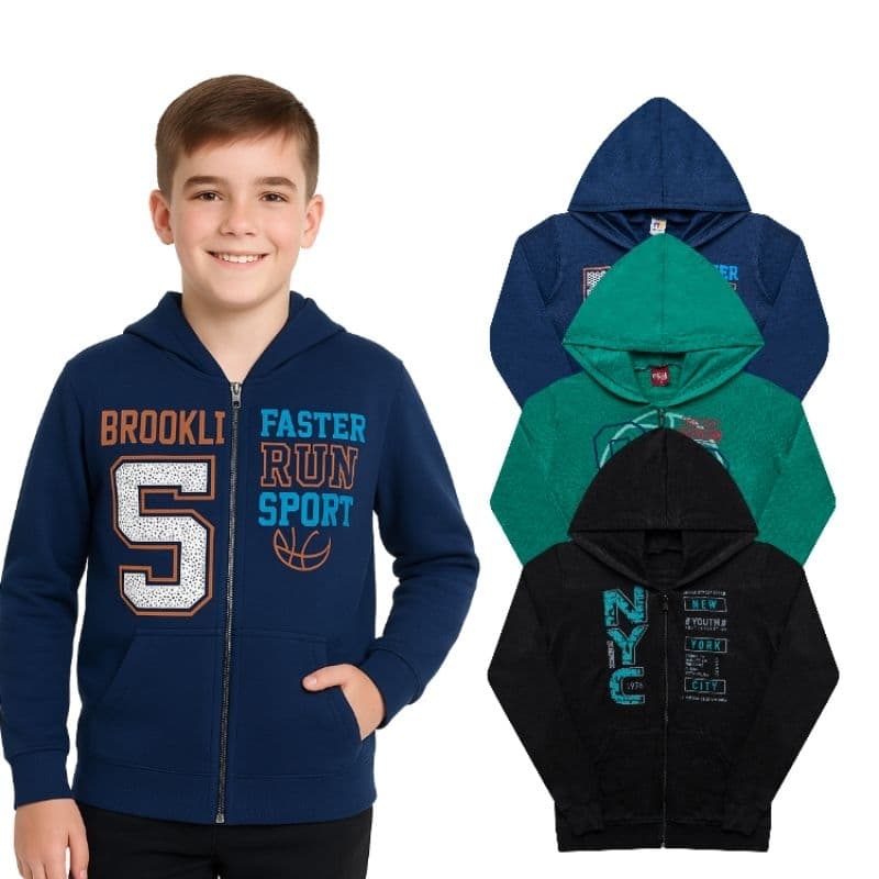 3 Jaquetas Zíper de Menino Kit 3 Unidades de Casaco Masculino Outono Inverno