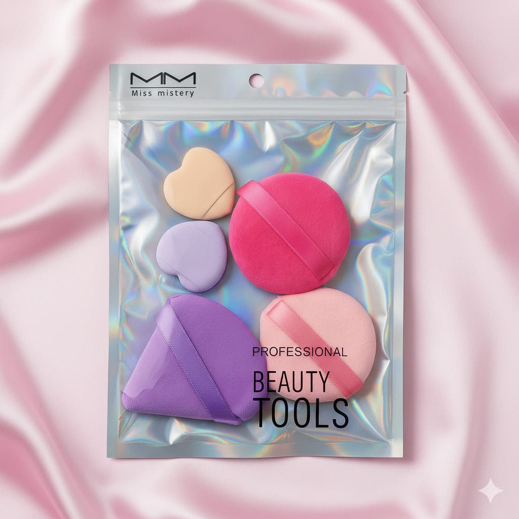 Kit 5 Esponjas Puff para Pó Facial – Veludo, Macias e Perfeitas para Acabamento Profissional
