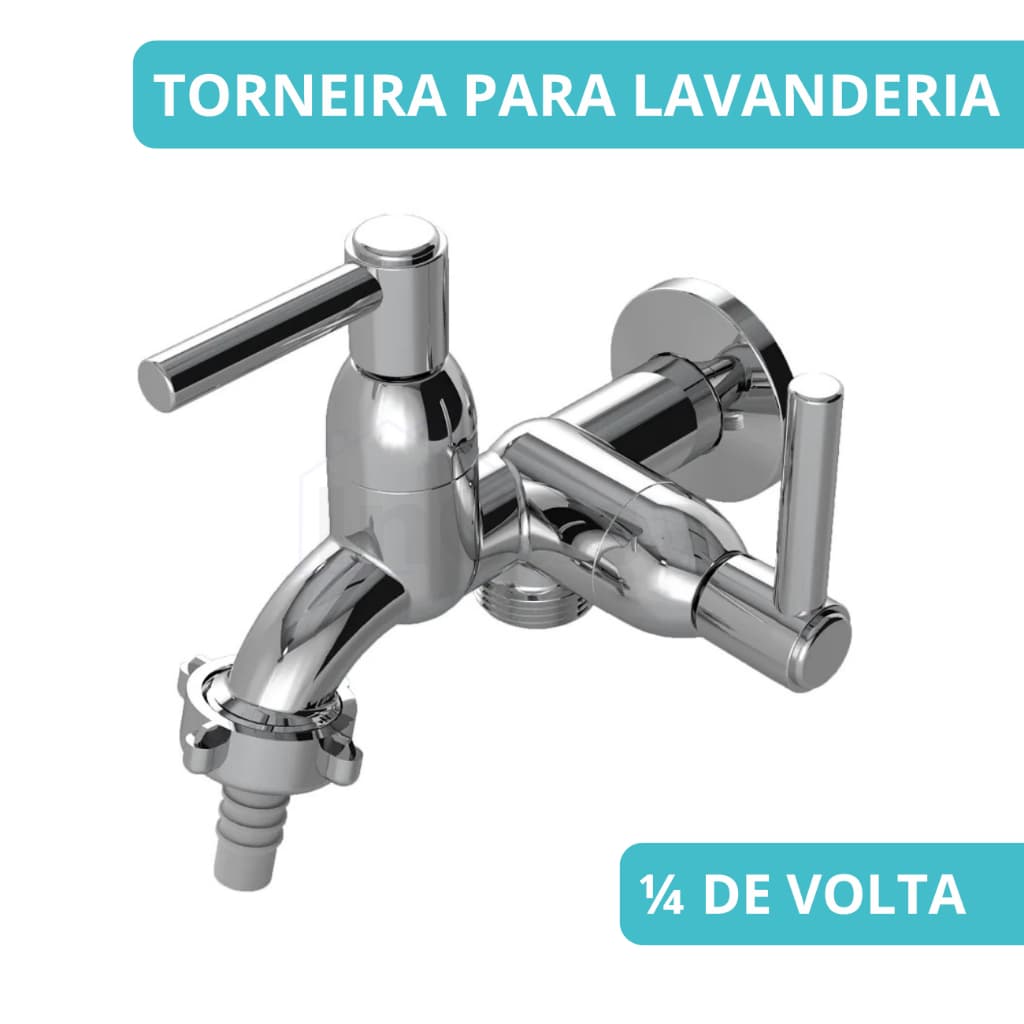 Torneira Lavanderia Maquina De Lavar 2 Saídas Cromada 1/4 de Volta