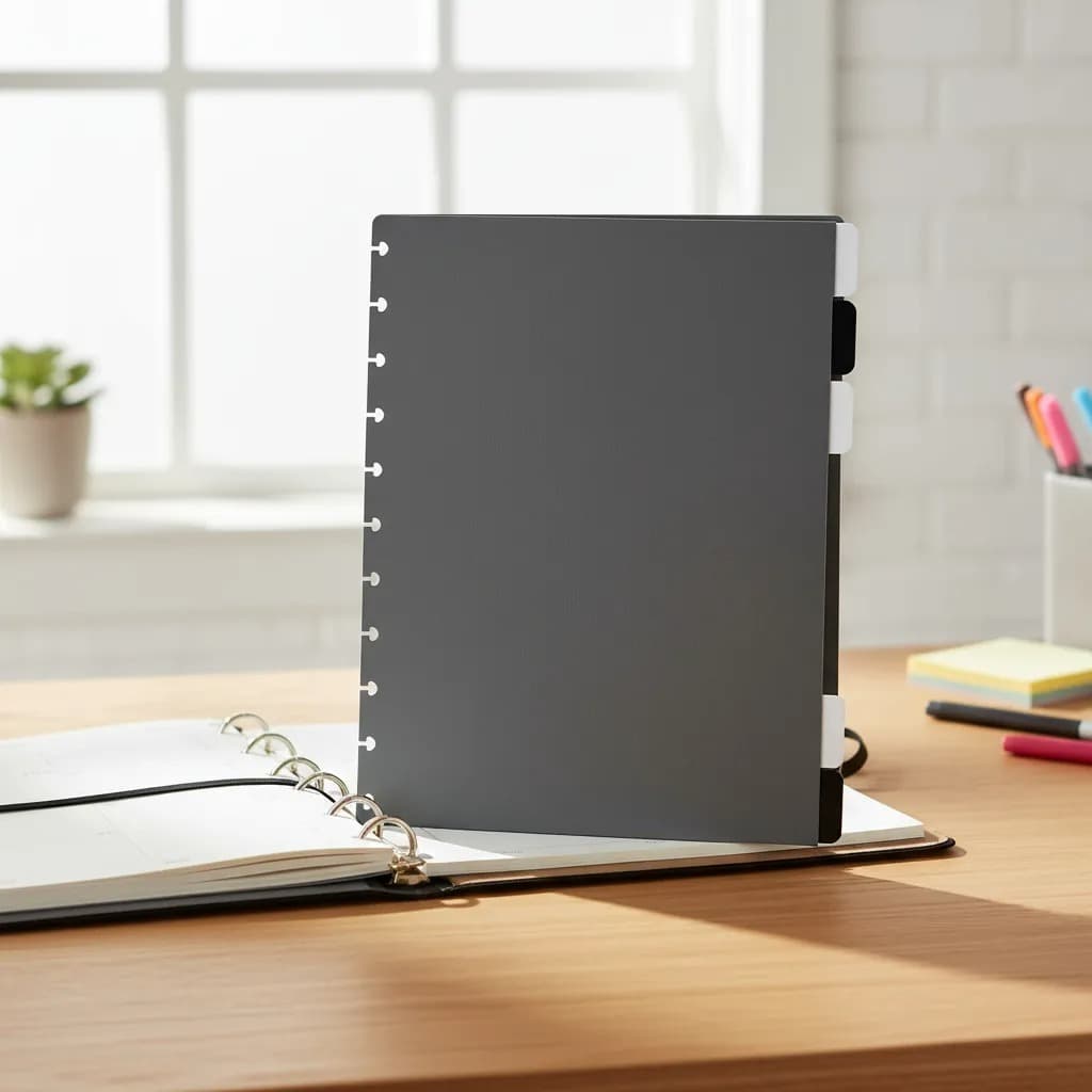 Kit 8 Divisorias Caderno Inteligente Grande 11 Furos Basica Preta e Transparente