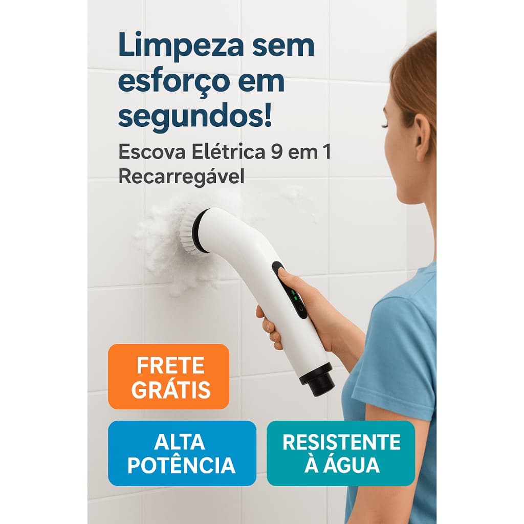 Escova Elétrica de Limpeza 9 em 1 Recarregável e Ajustável – Ideal para Banheiro, Cozinha e Janelas