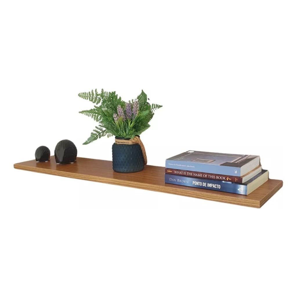 Prateleira Em Mdf Louro Frejo 100x20 Em Mdf 15 mm Amadeirado Suporte Invisível Decoração Sala