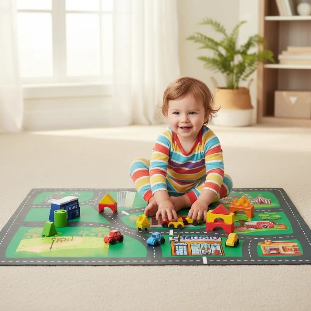 Tapete de Atividades Infantil Cidade Corrida Casas Carrinho 150x100cm