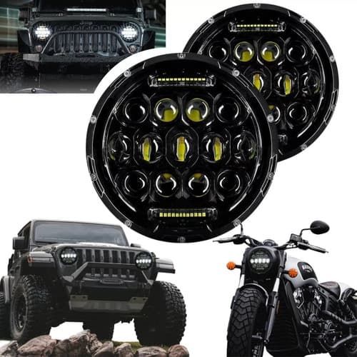 Farol 7 Polegadas Redondo Angel Eyes Led Jeep Fusca Troller Beetle Kombi 12v/24v - Par