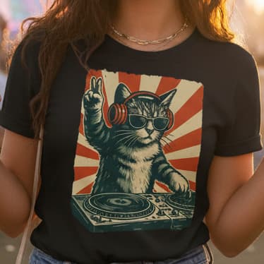 Camisa T-Shirt Gato Dj Vintage humor grunge Blogueirinha Casual Americana Unissex do P ao Plus Size