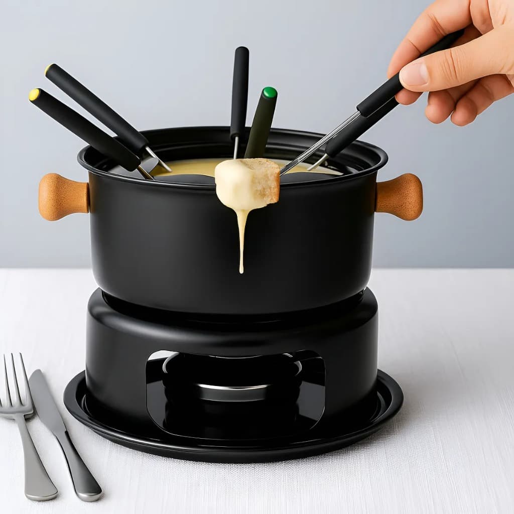 Panela de Fondue 6 Pessoas — 11 Peças, 1,7 L, Aparelho Com Queimador (Preto)
