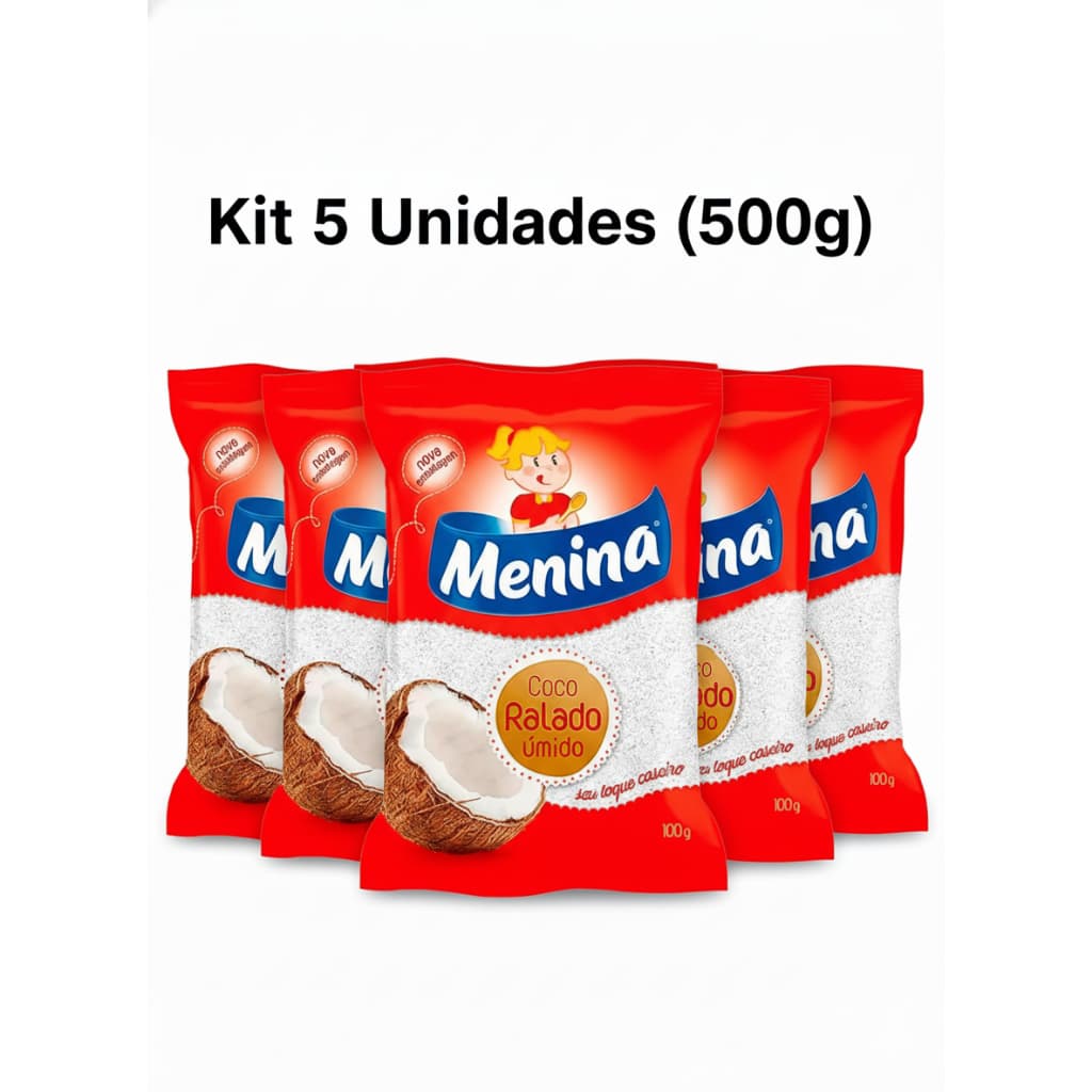 Coco Ralado Menina Úmido Adoçado 100g cada embalagem