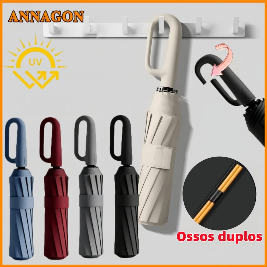 Guarda-chuva Automático com Fivela de anel Protetor Solar UV à prova de Vento Grande Dobrável