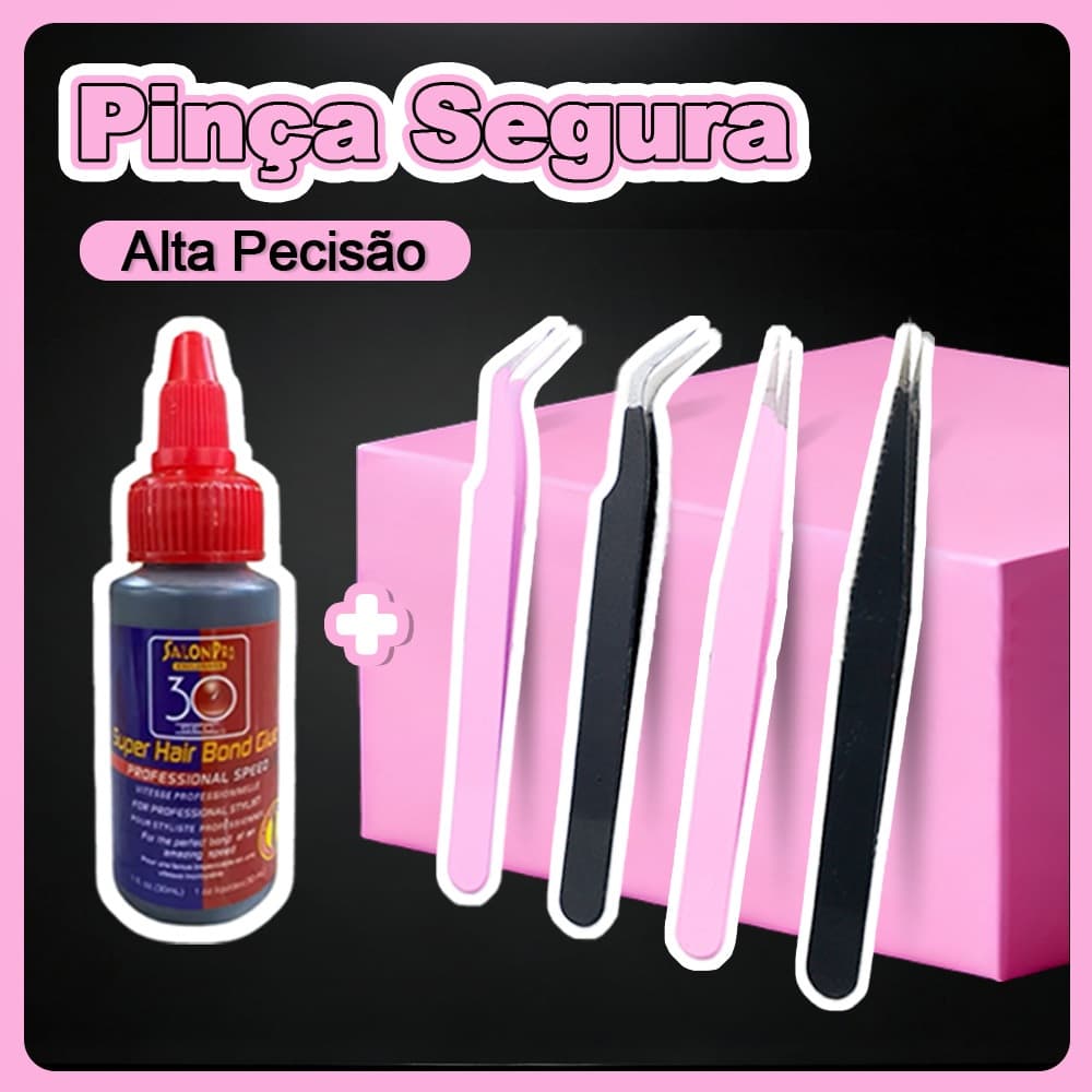 KIT 2 Conjunto Pinça Extensão De Cílios + Super Cola Salon Pro 30ml Para Alongamento