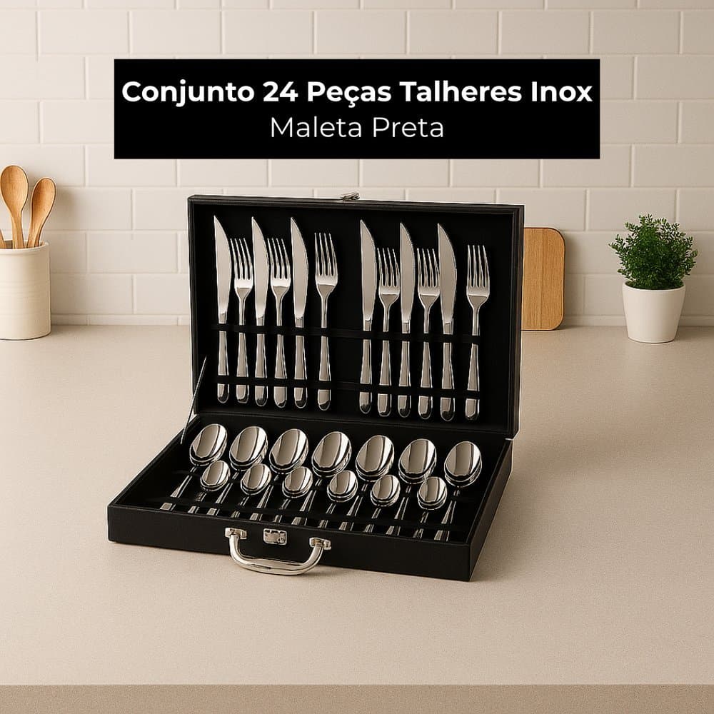 Conjunto Talheres 24 Peças Aço Inoxidável Design Moderno Rígido