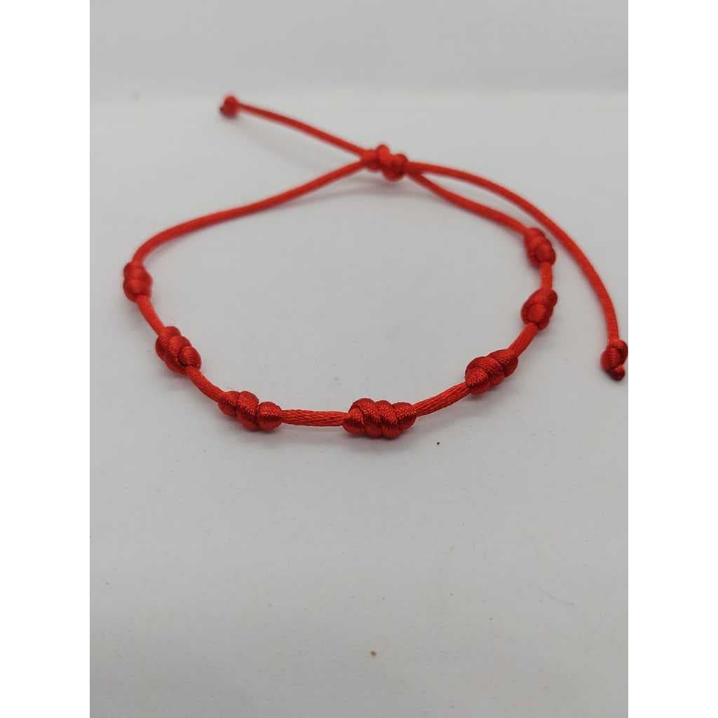 Pulseira 7 nós vermelha, com ajuste, em cordão de 2 mm proteção inveja