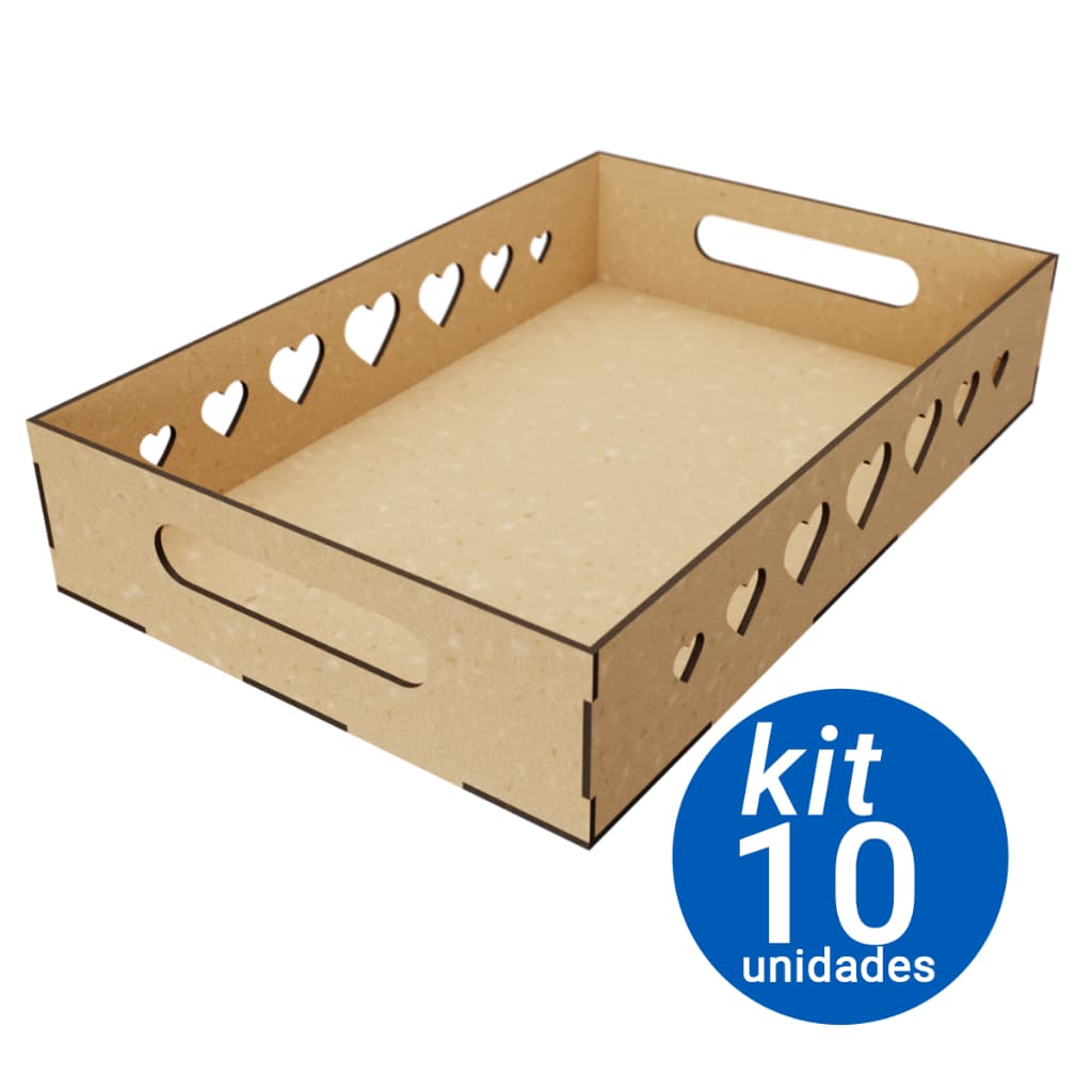 Kit 10 Bandejas Lisas Decoração Coração Em Mdf Cru