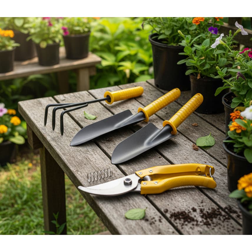 Kit Jardinagem 4 Peças Grande Aço - Tesoura Poda Pazinha Ancinho - Rastelo Jardim e Horta