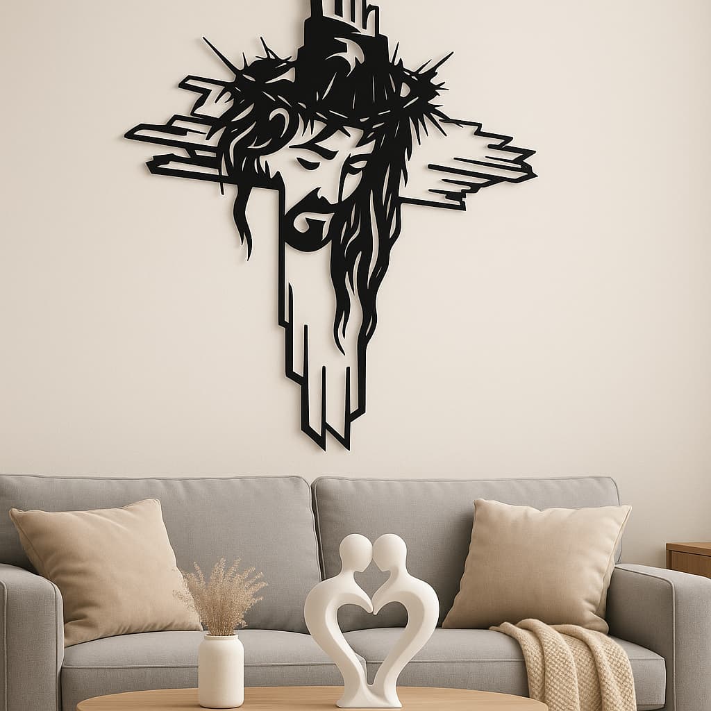 Escultura estátua Jesus Cristo Cruz Arte Religiosa Moderna Fe Crista Decoracao Parede sala quarto Minimalista