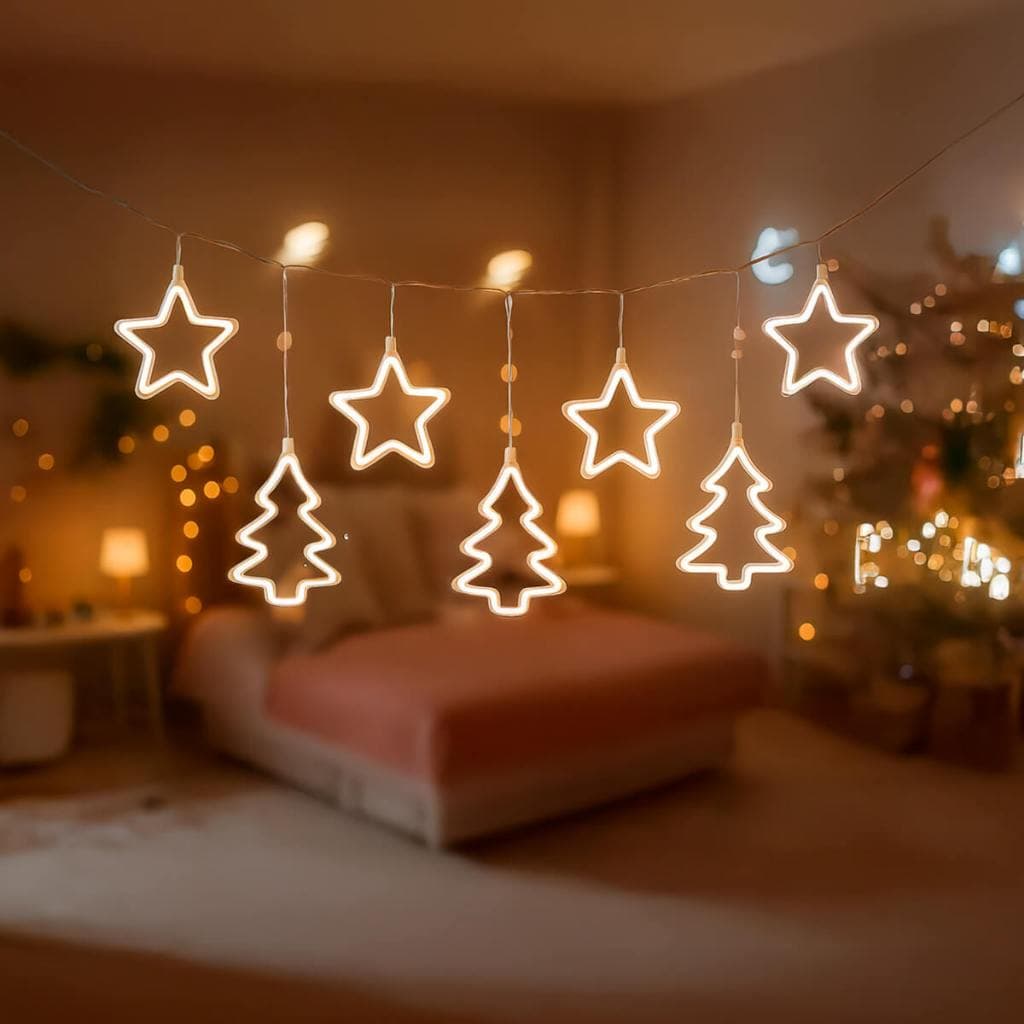 Enfeite de Natal Cascata Led com Estrelas e Árvore de Natal Decoração [220v]
