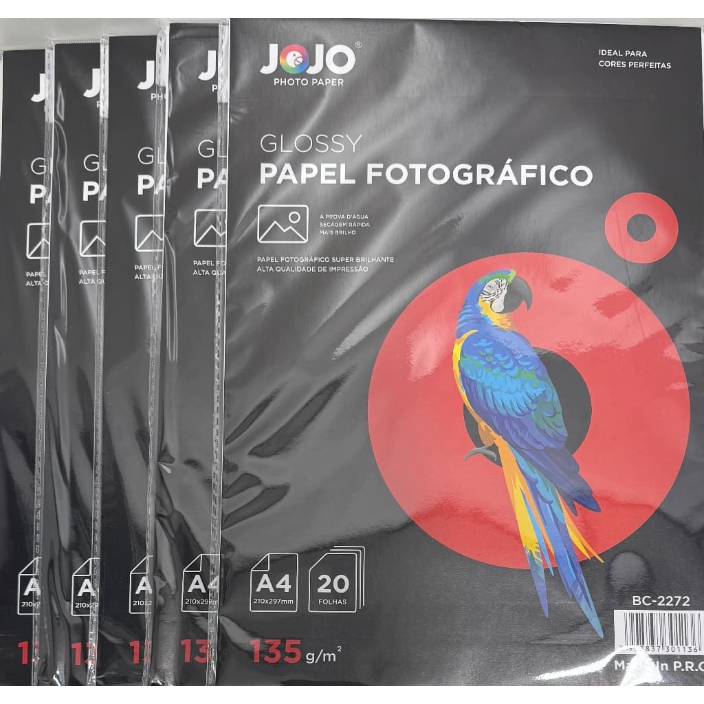 A4 135G PAPEL FOTOGRAFICO. GLOSSY SUPER BRILHANTE JOJO. PREMIUM. PROVA D"ÁGUA,PRA JATO DE TINTA.100 FOLHAS.