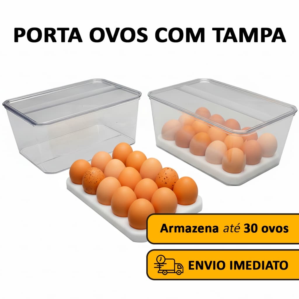 Organizador Porta Ovos Com Tampa Acrílico 30 Ovos Geladeira