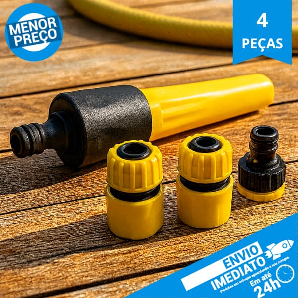 Kit 4 Peças Esguicho Completo Conexão Mangueira Torneira Engate Rápido Jato Regulável Resistente