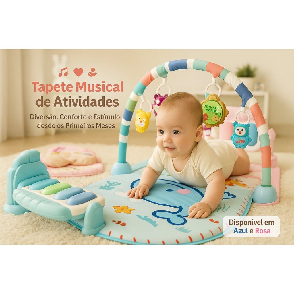Tapete Infantil Musical Piano Interativo Exclusivo Rosa Azul Atividades Educativas Desenvolvimento Motor