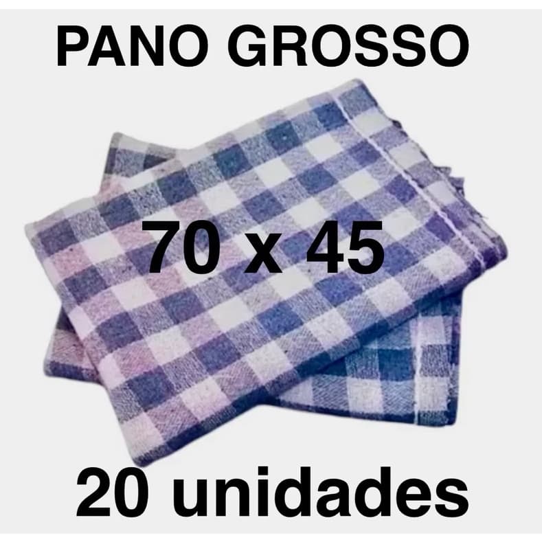 Kit com 20 Panos de Chão Grande 70x45cm - Saco Duplo Xadrez Azul Alvejado - Neves - Revenda - EV