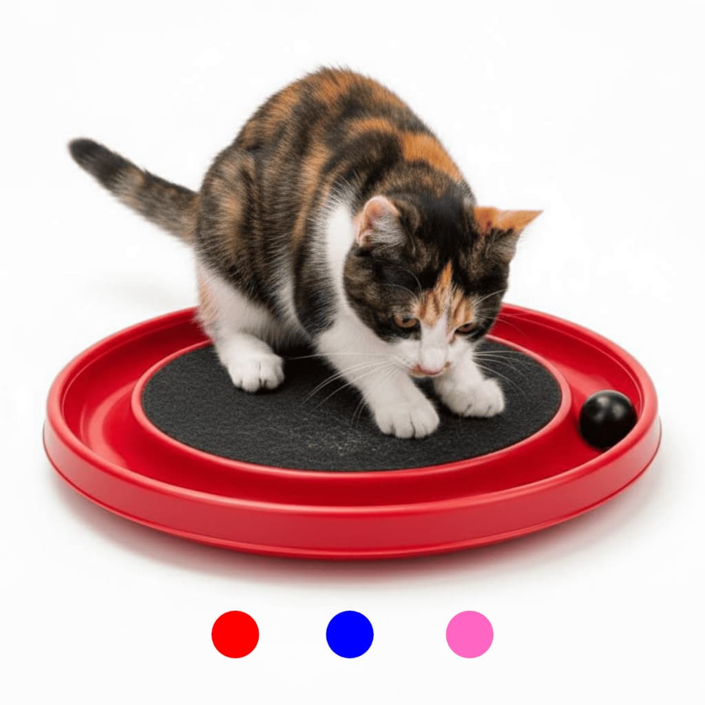 Arranhador Redondo Para Gato Antistresse Com Bolinha Brinquedo Gatos Nas Cores: Azul Rosa Vermelho