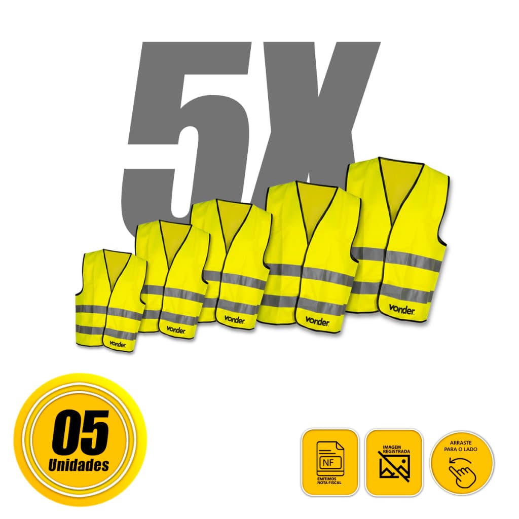 Kit 5 Colete de Segurança Refletivo S/ Bolso Amarelo  CV100 Vonder