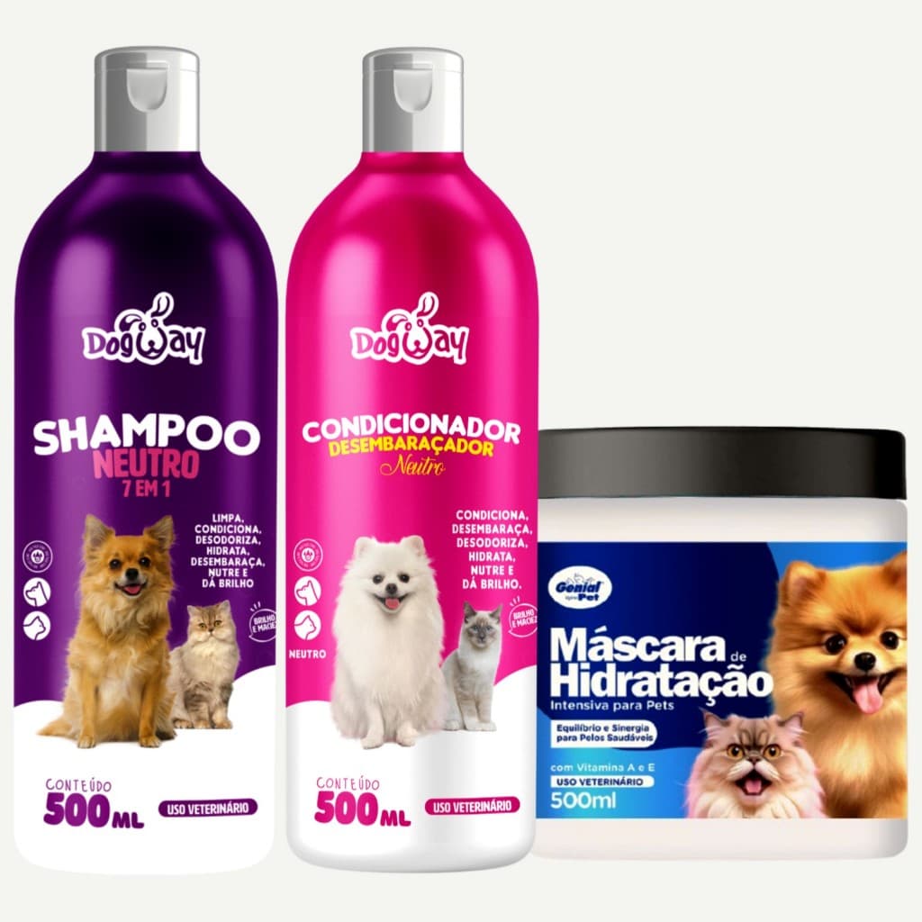 Kit Shampoo 7 em 1 Condicionador e Mascara de hidratação Pet Para Cachorro e Gato