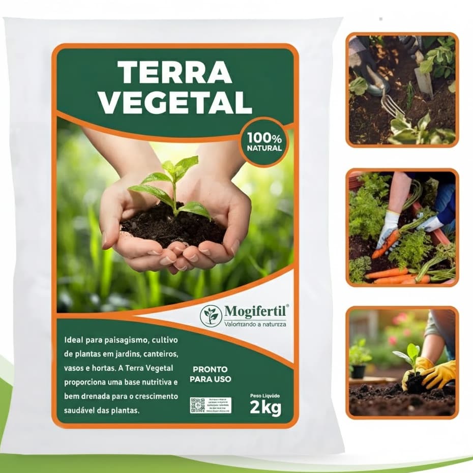 Terra vegetal orgânica adubada e preparada para plantio e jardim - 2 kg, 5kg, 10kg e 20kg