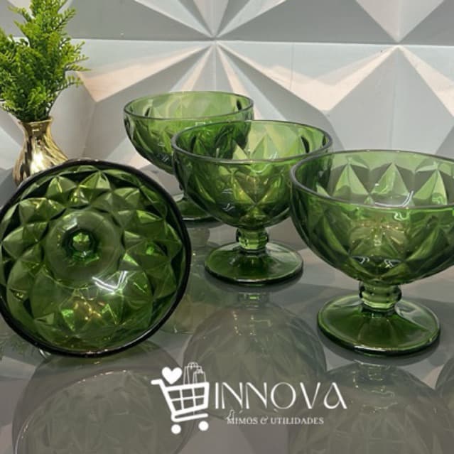 Jogo de Taças Sobremesa Vidro Verde Diamond 380ml