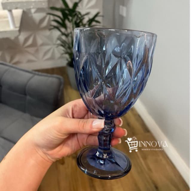 Jogo de Taças Diamante Diamond Vidro Azul 340ml