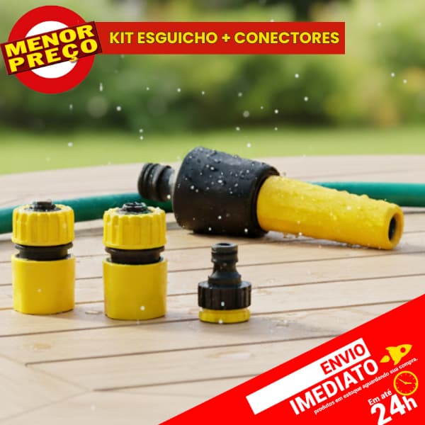 Kit Engate Rápido Conector Mangueira Torneira Regulável Limpeza Externa Esguicho Jardim 4 Peças
