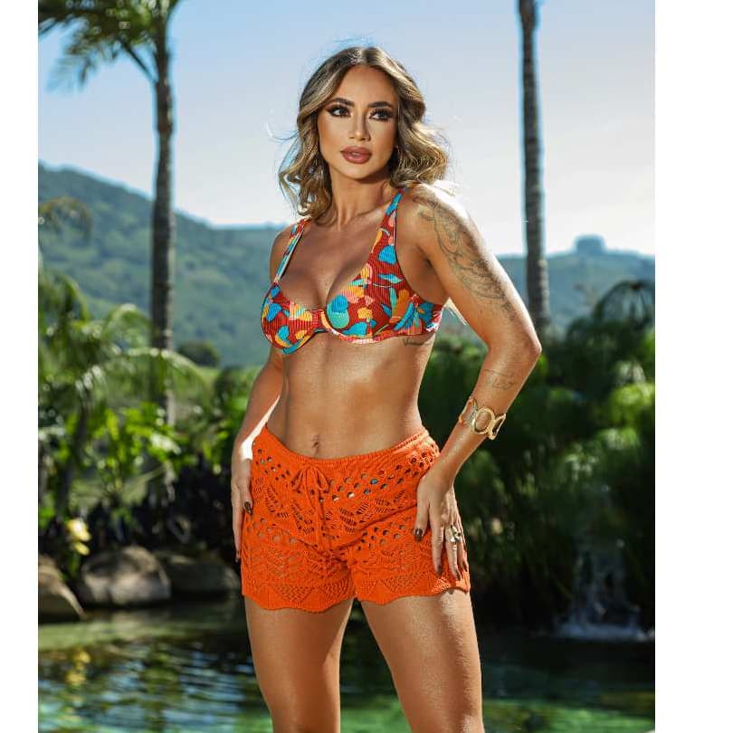 Short Saída de Praia, Short Feminino em Tricot com Cordão